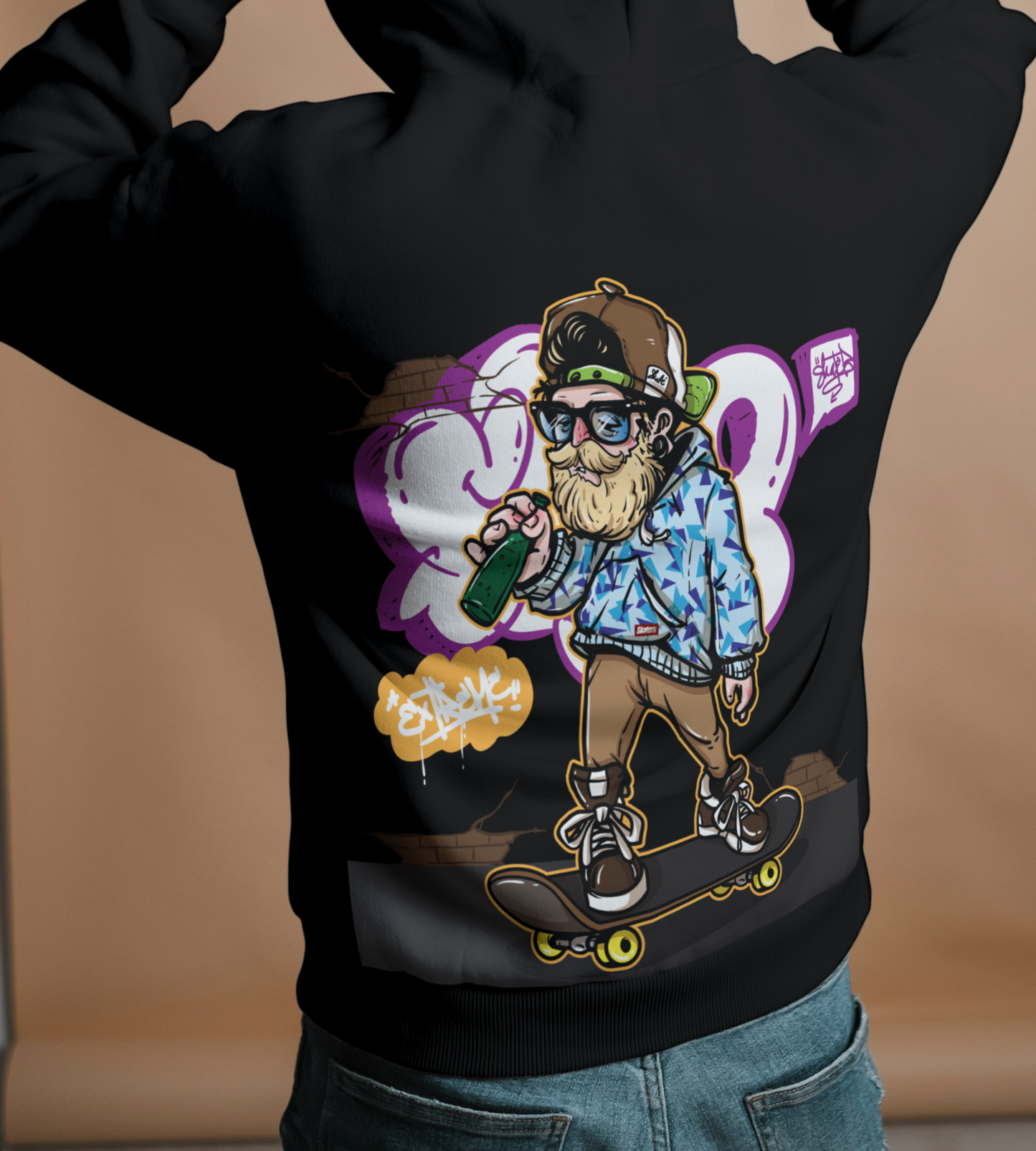 Graffiti Rider Oversized Hoodie – Black Edition